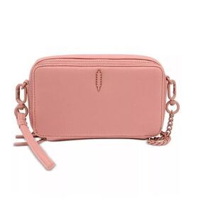 THACKER Ronnie neoprene double zip top small crossbody bag wristlet - PINK